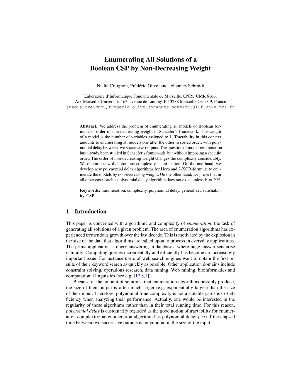 Enumerating All Solutions of a Boolean CSP by Non-Decreasing Weight