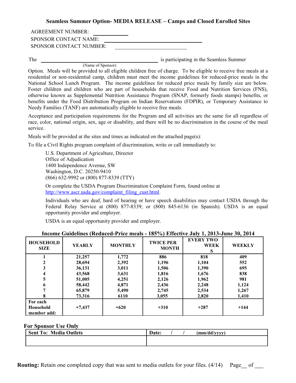 Seamless Summer Option- MEDIA RELEASE Camps and Closed Enrolled Sites