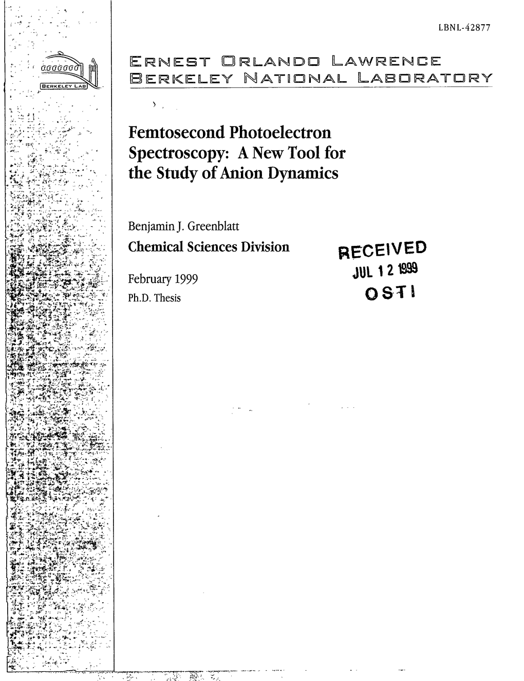 Anion Using Femtosecond Photoelectron Spectroscopy*