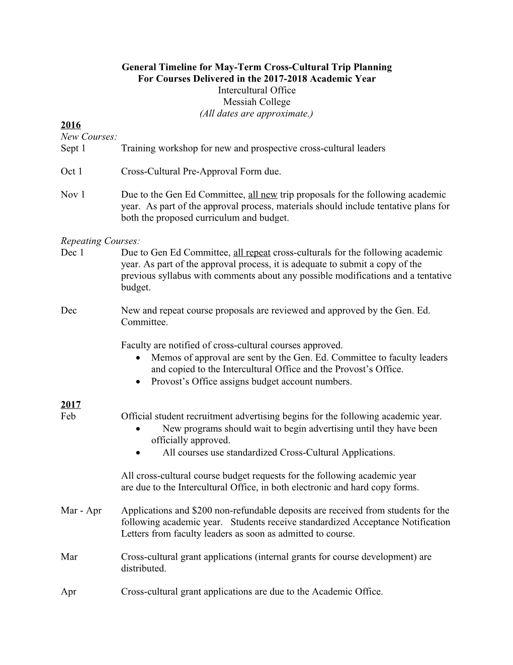 21-Month Timeline for May-Term Cross-Cultural Trip Planning