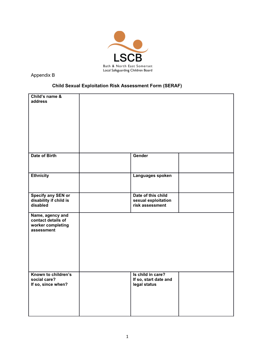 Child Sexual Exploitation Risk Assessment Form (SERAF)