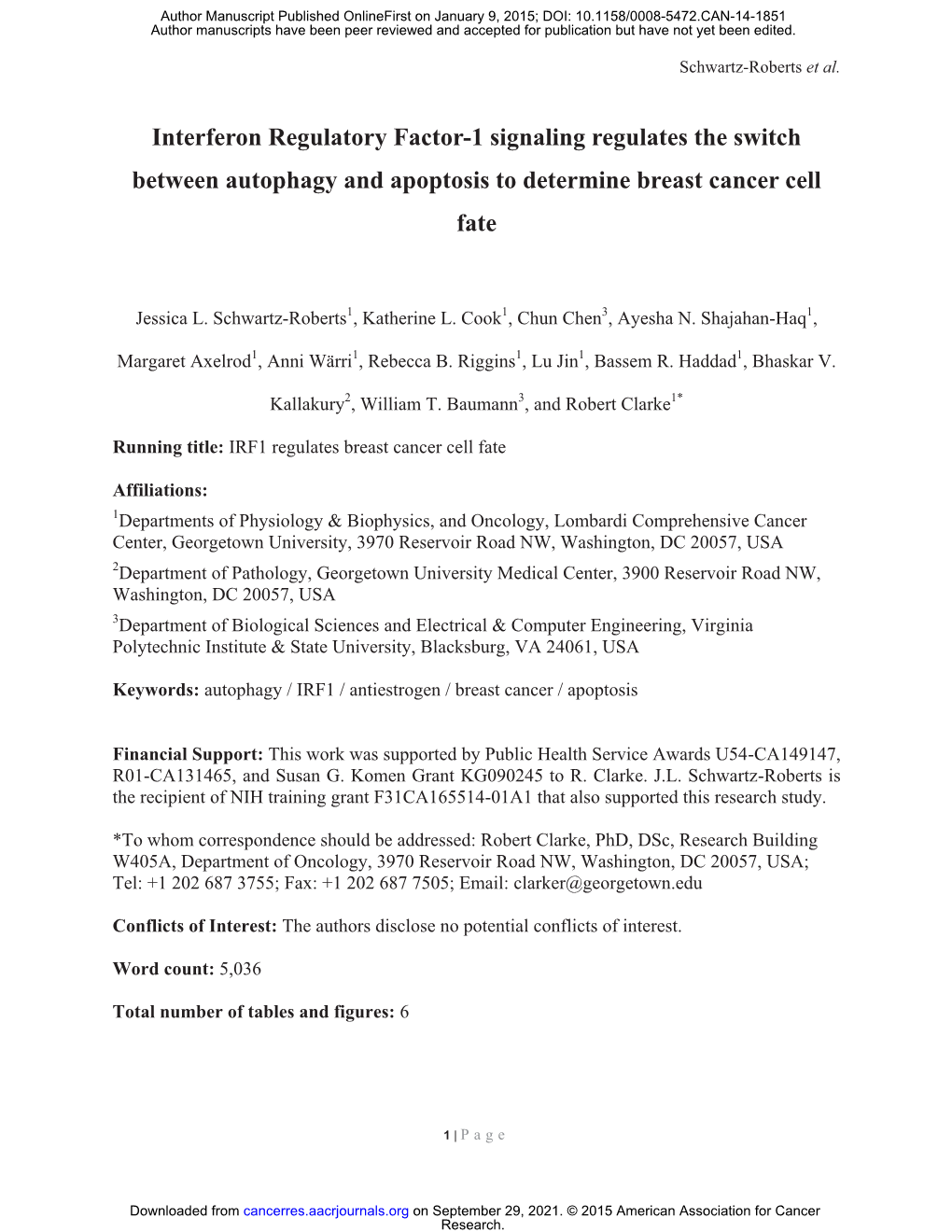 Interferon Regulatory Factor-1 Signaling Regulates the Switch Between Autophagy and Apoptosis to Determine Breast Cancer Cell Fate