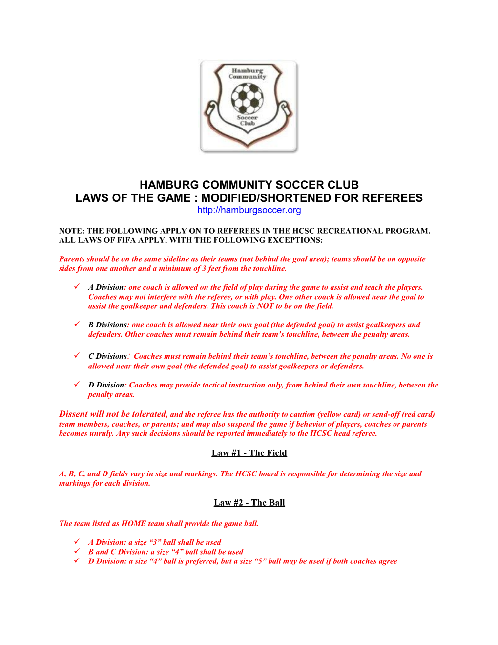 Laws of the Game : Modified/Shortened for Referees