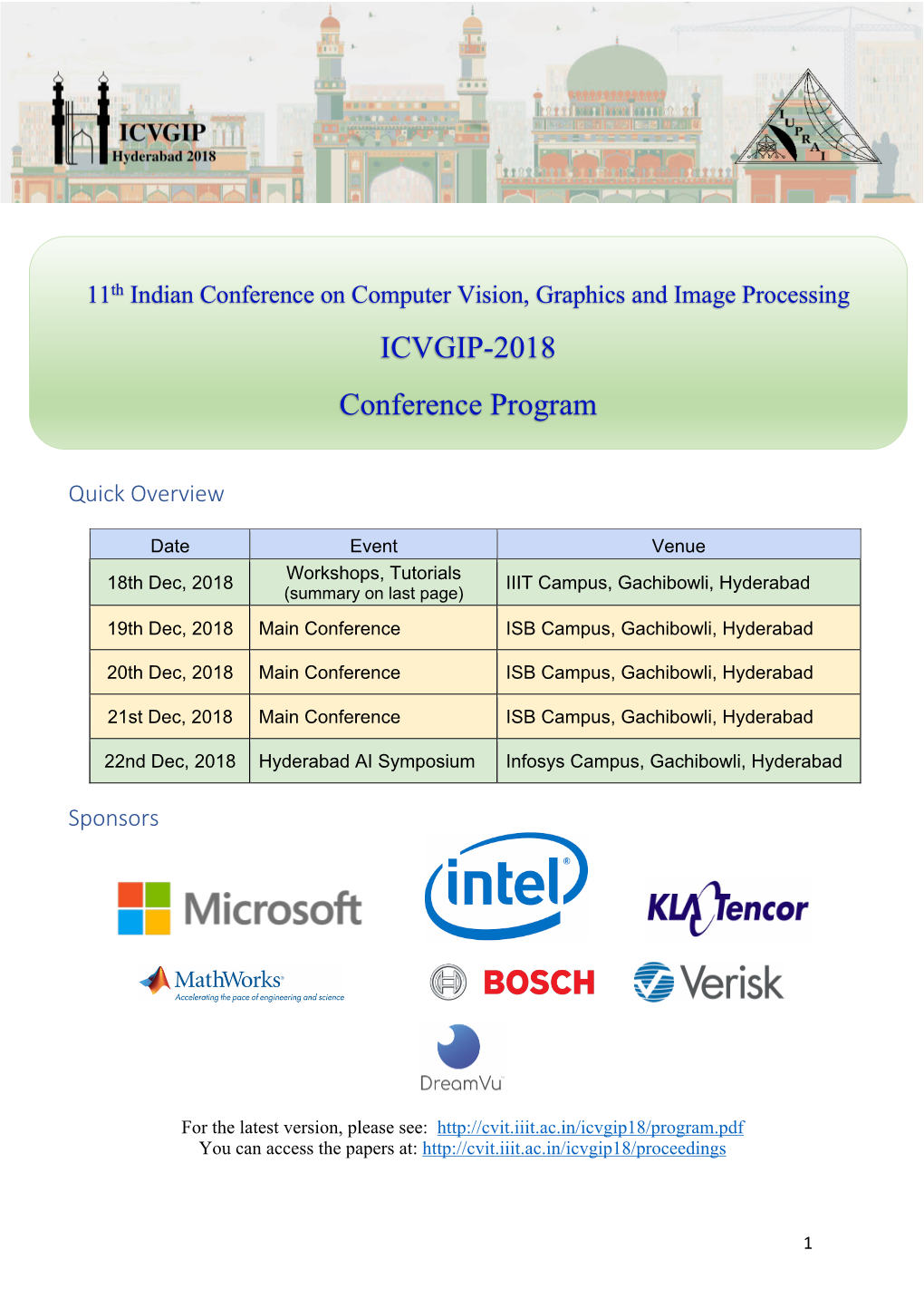 ICVGIP-2018 Conference Program