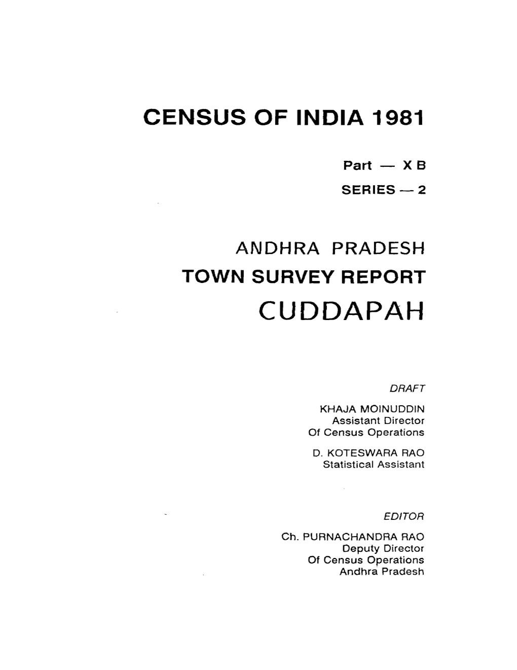 Town Survey Report, Cuddapah, Part X B, Series-2