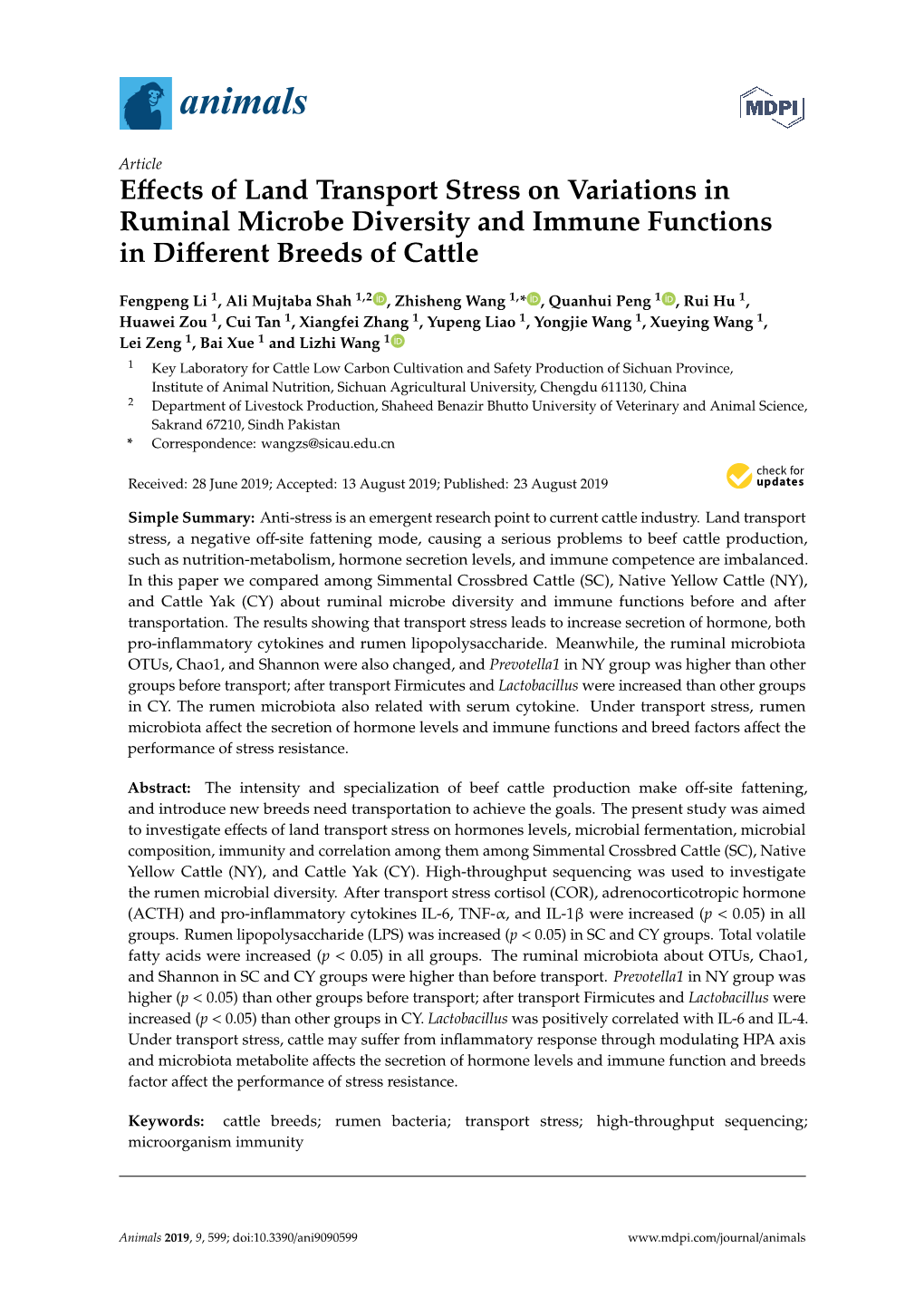 Effects of Land Transport Stress on Variations in Ruminal Microbe