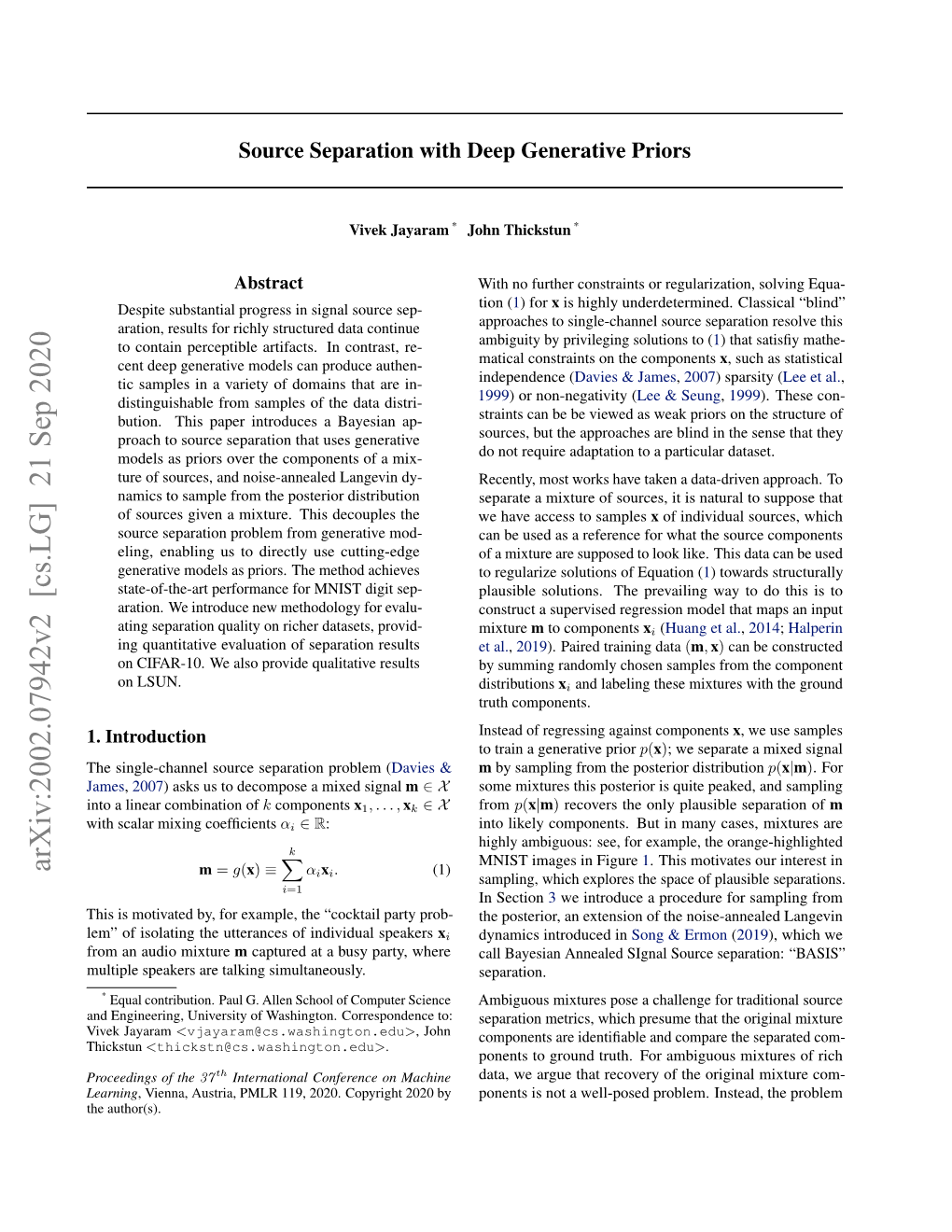 Source Separation with Deep Generative Priors