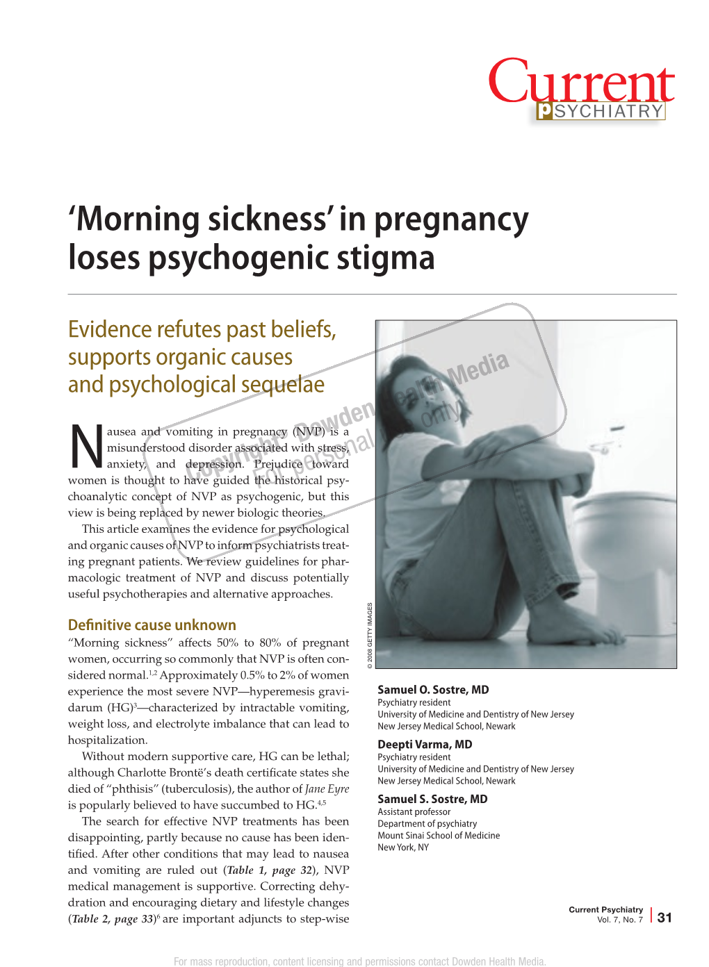 'Morning Sickness' in Pregnancy Loses Psychogenic Stigma
