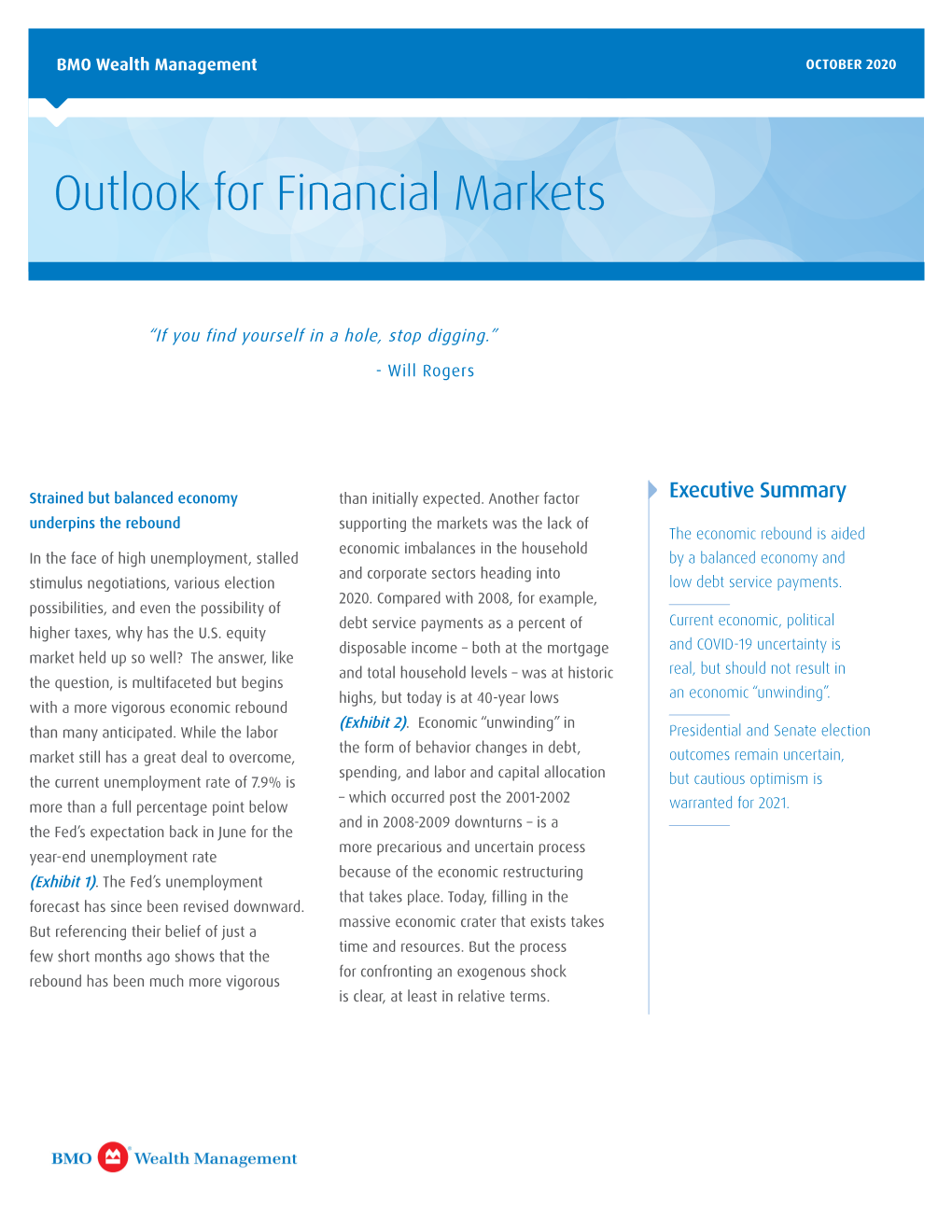 Outlook for Financial Markets