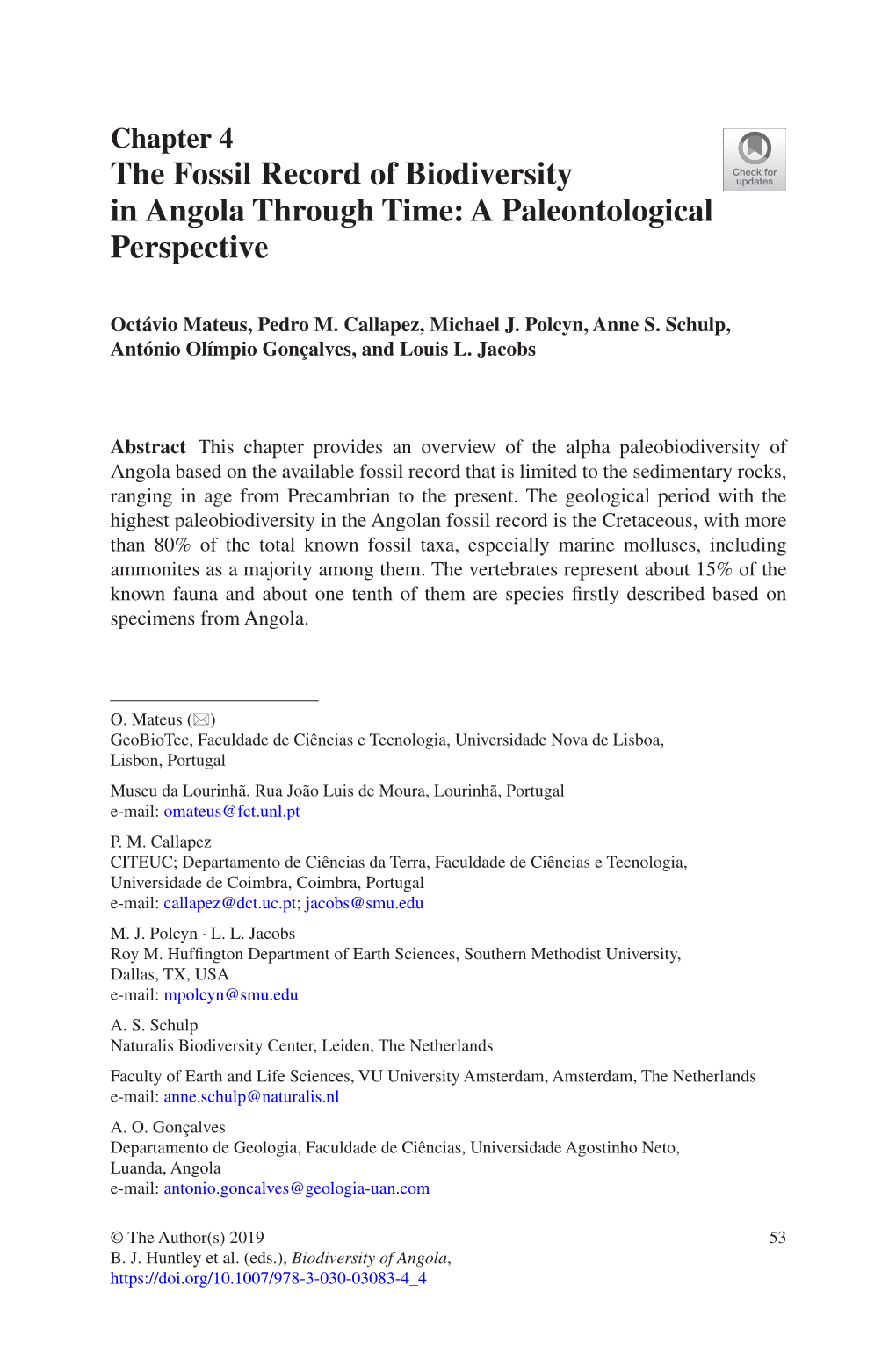 The Fossil Record of Biodiversity in Angola Through Time: a Paleontological Perspective