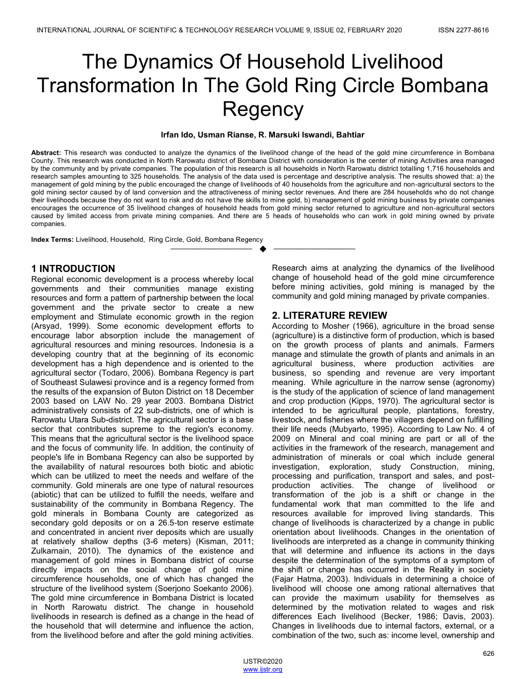 The Dynamics of Household Livelihood Transformation in the Gold Ring Circle Bombana Regency