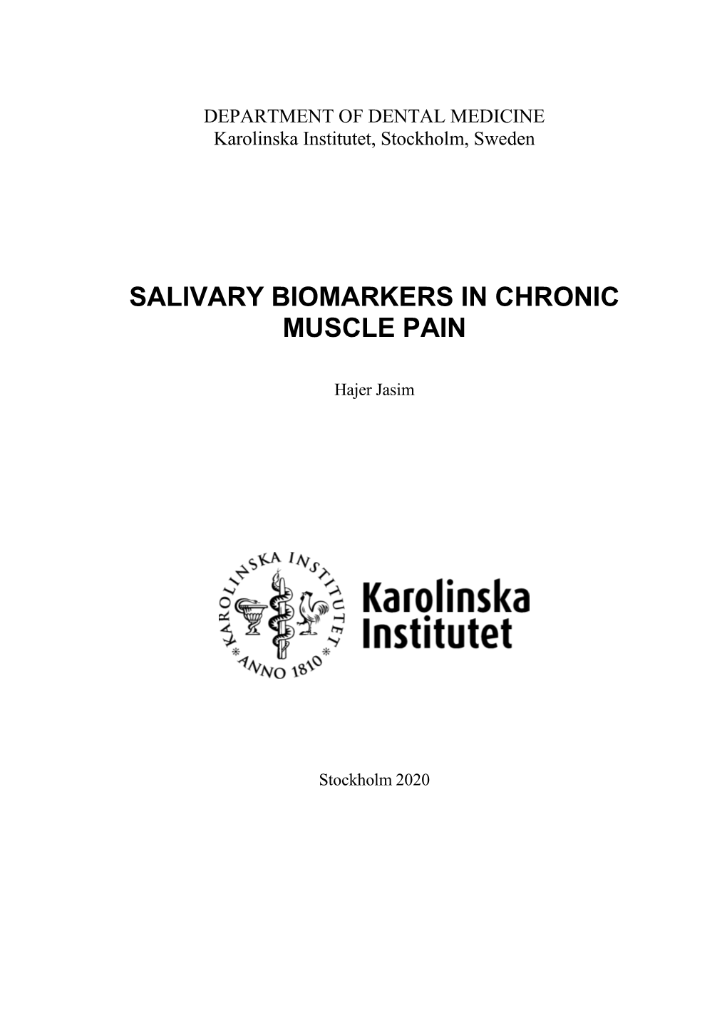 Salivary Biomarkers in Chronic Muscle Pain