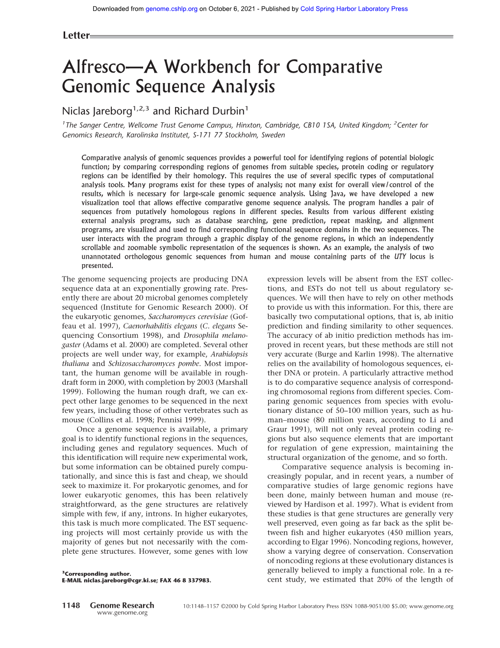 Alfresco—A Workbench for Comparative Genomic Sequence Analysis