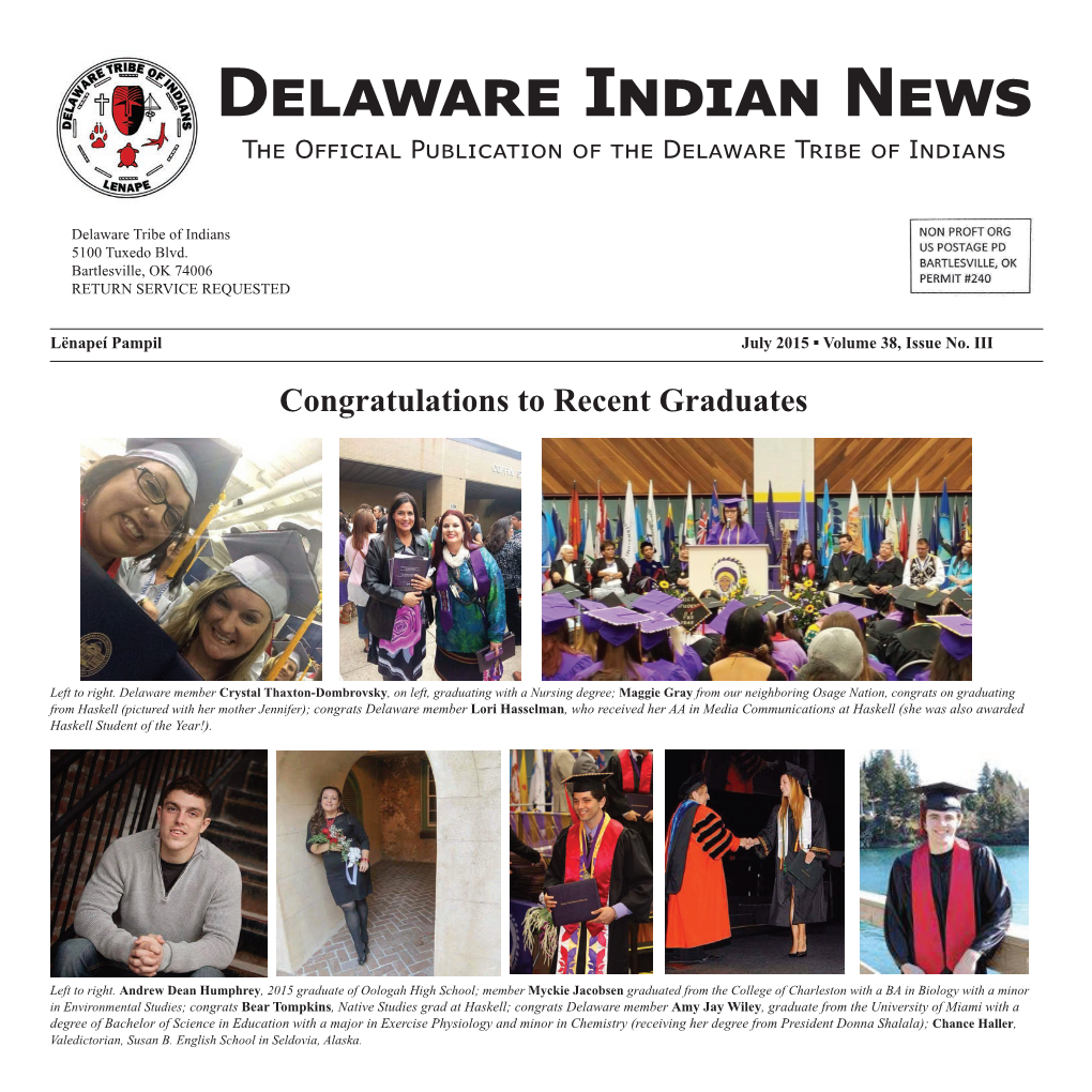 Delaware Indian News the Official Publication of the Delaware Tribe of Indians