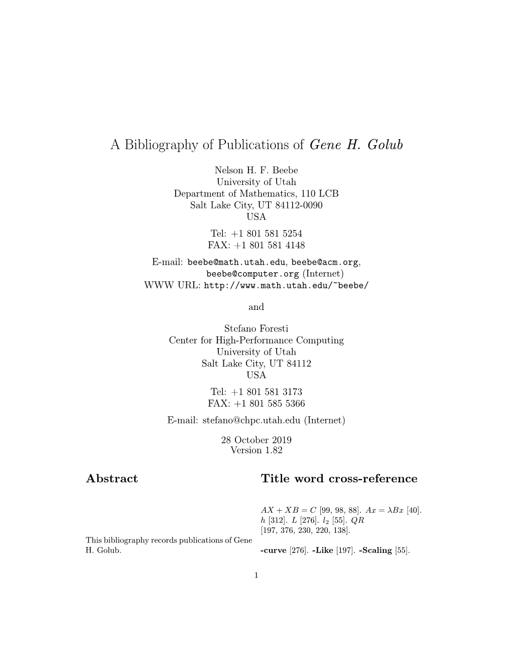 A Bibliography of Publications of Gene H. Golub