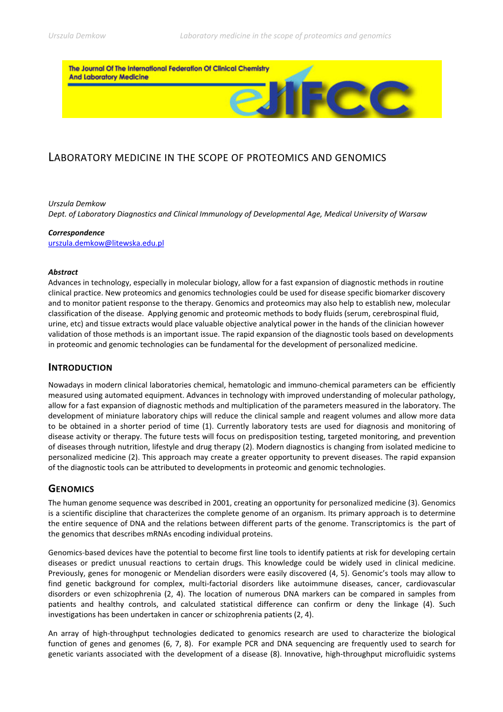 Laboratory Medicine in the Scope of Proteomics and Genomics