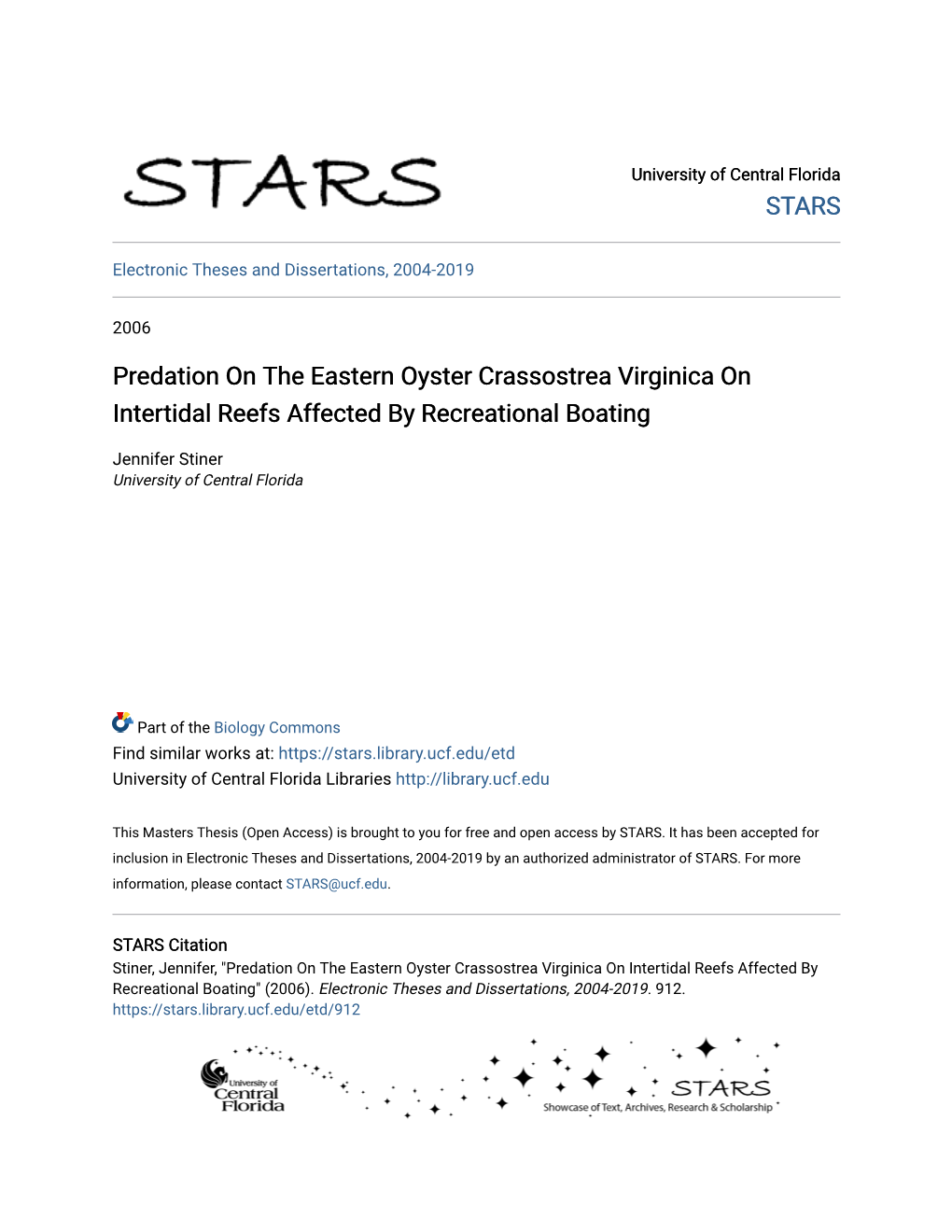 Predation on the Eastern Oyster Crassostrea Virginica on Intertidal Reefs Affected by Recreational Boating