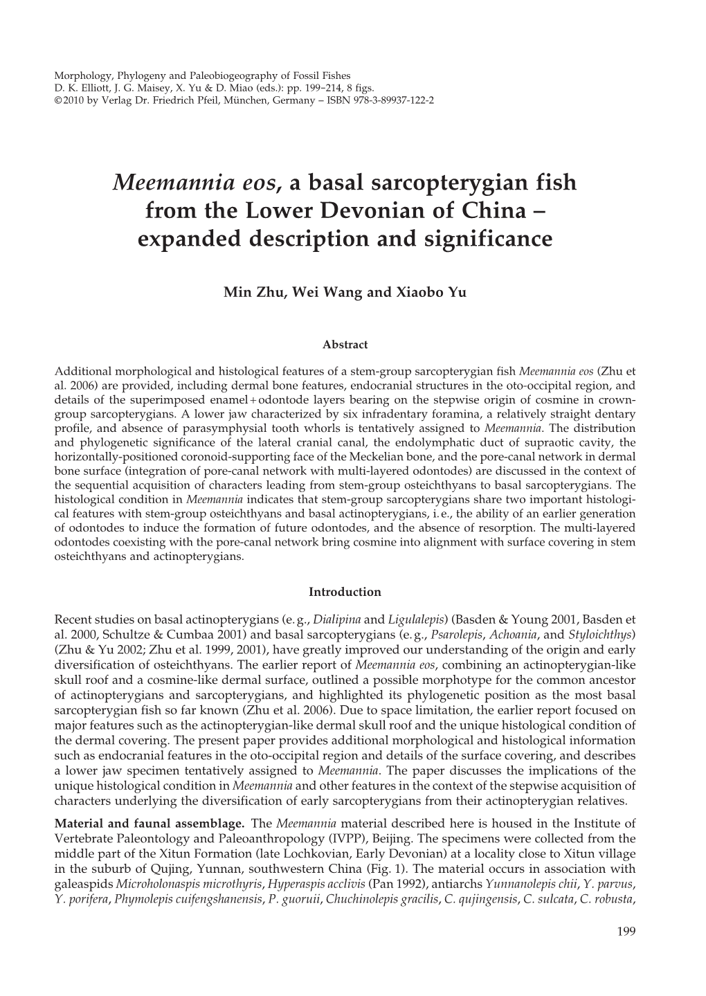 Meemannia Eos, a Basal Sarcopterygian Fish from the Lower Devonian of China – Expanded Description and Significance