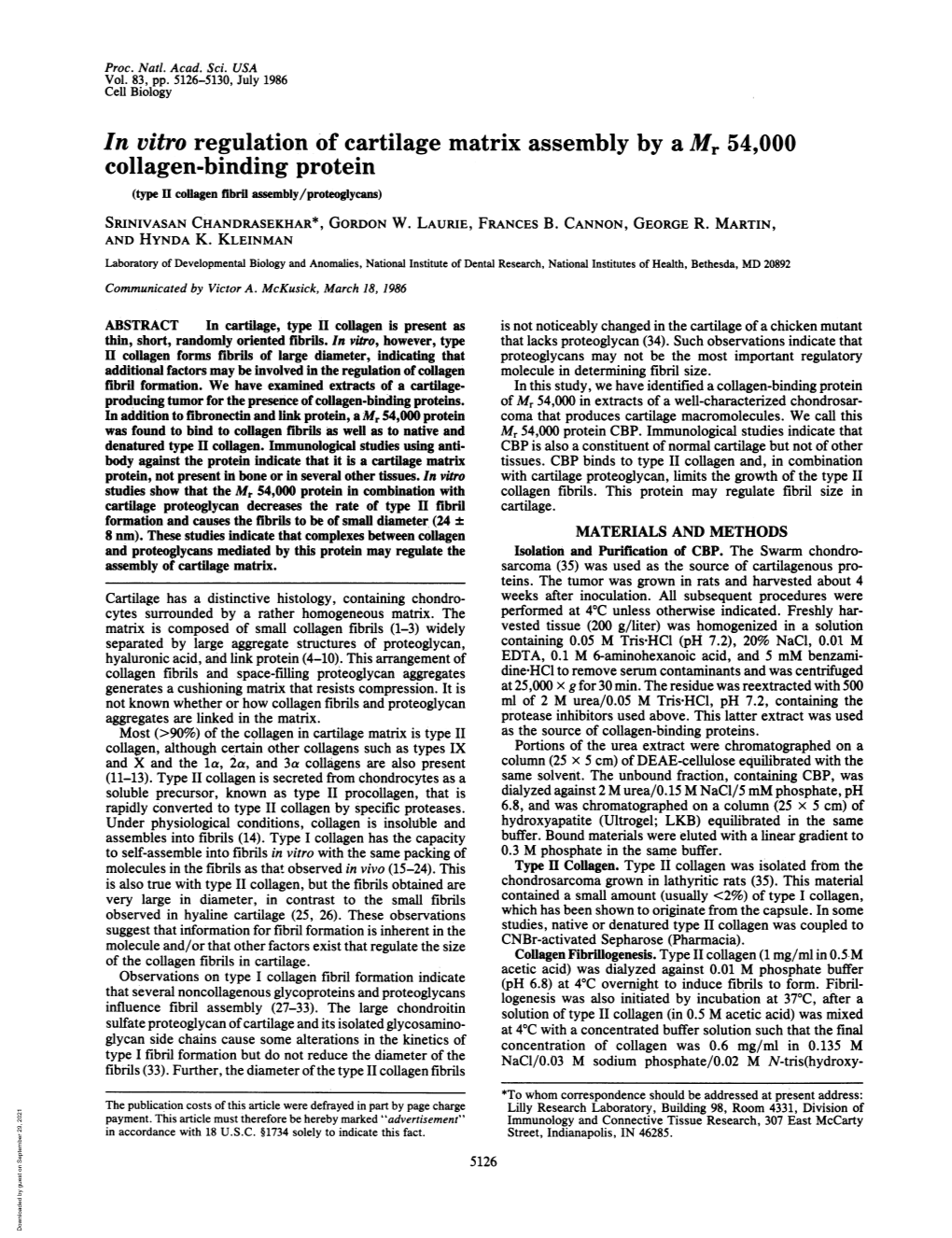 In Vitro Regulation of Cartilage Matrix Assembly by a Mr 54,000 Collagen-Binding Protein