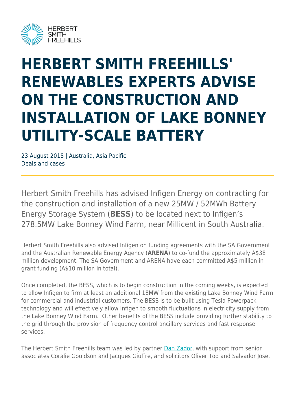Renewables Experts Advise on the Construction and Installation of Lake Bonney Utility-Scale Battery