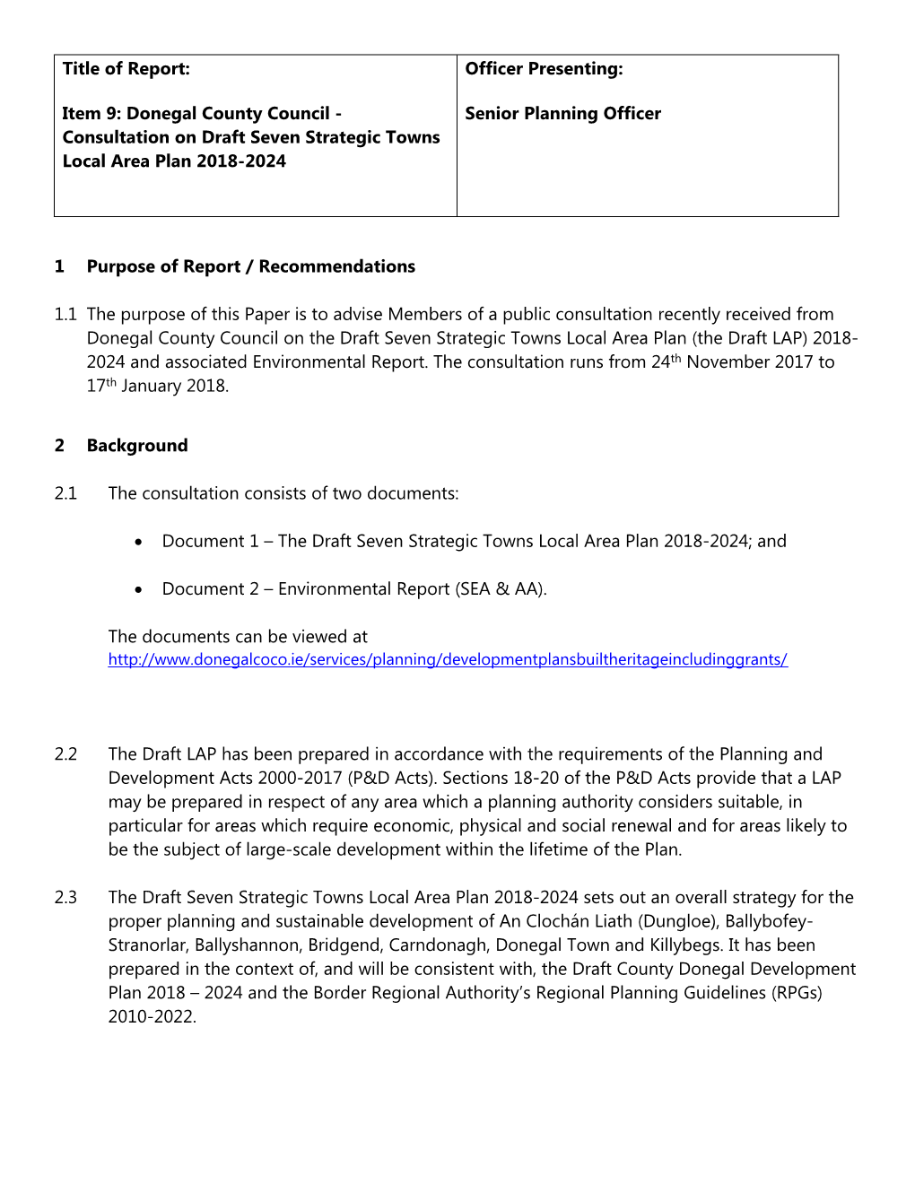 Title of Report: Item 9: Donegal County Council