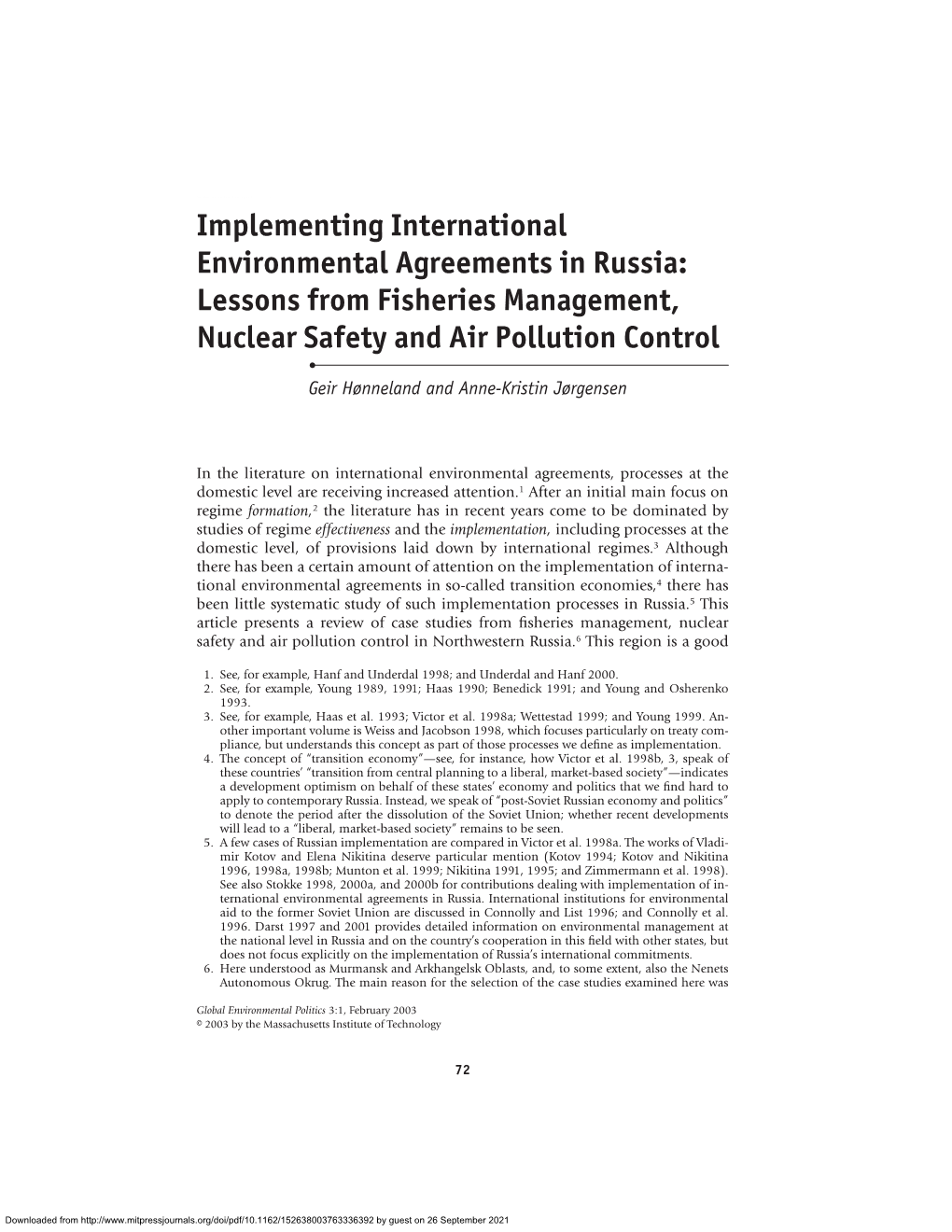 Implementing International Environmental Agreements in Russia