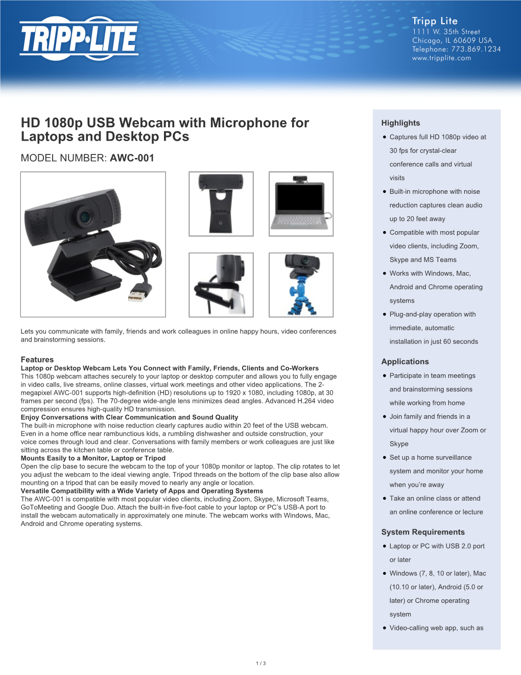 HD 1080P USB Webcam with Microphone for Laptops And