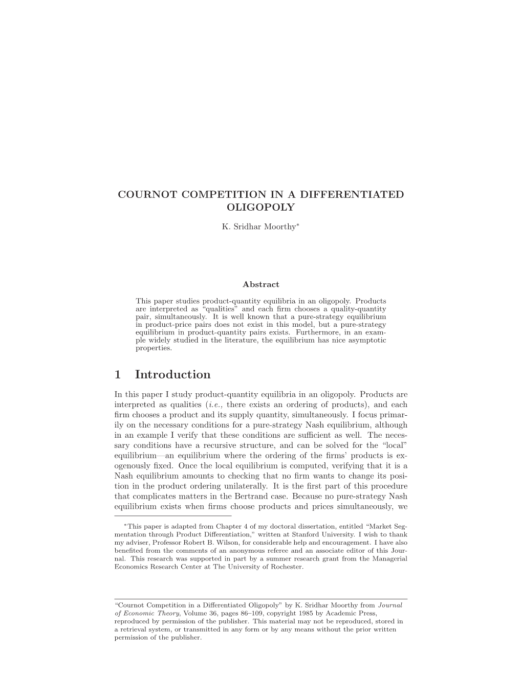 Cournot Competition in a Differentiated Oligopoly