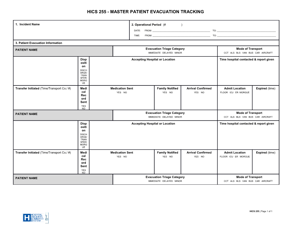 HICS 255-Master Patient Evacuation Tracking