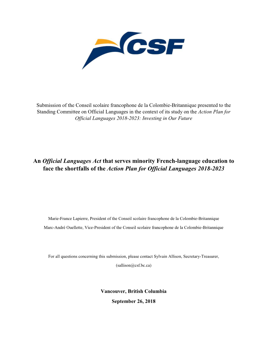 An Official Languages Act That Serves Minority French-Language Education to Face the Shortfalls of the Action Plan for Official Languages 2018-2023