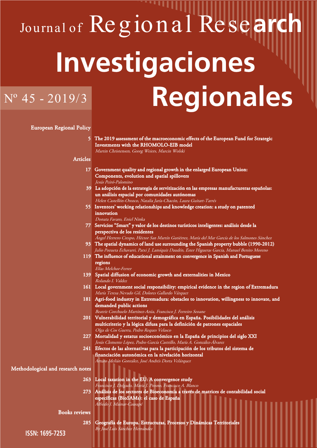 Investigaciones Regionales – Journal of Regional Research Is Included in the Following Databases