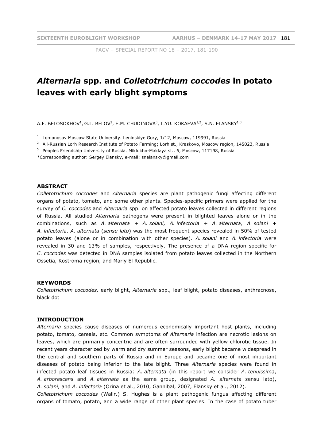 Alternaria Spp. and Colletotrichum Coccodes in Potato Leaves with Early Blight Symptoms