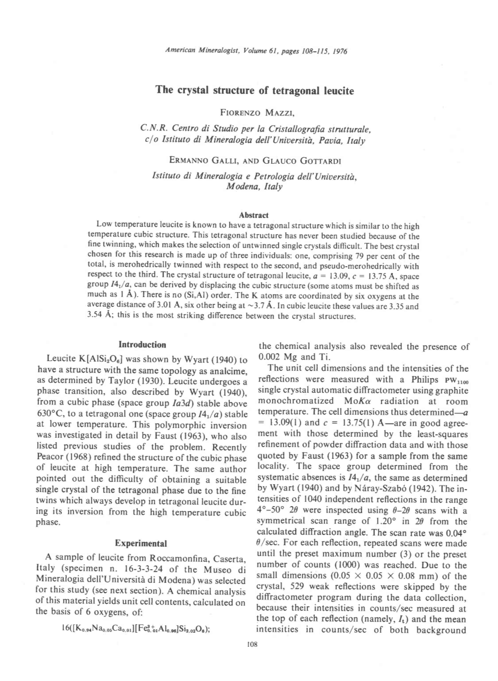 The Crystal Structure of Tetragonal Leucite