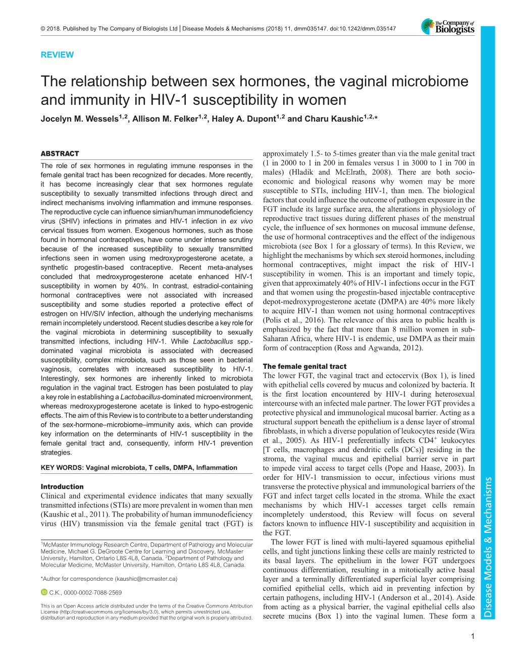 The Relationship Between Sex Hormones, the Vaginal Microbiome and Immunity in HIV-1 Susceptibility in Women Jocelyn M