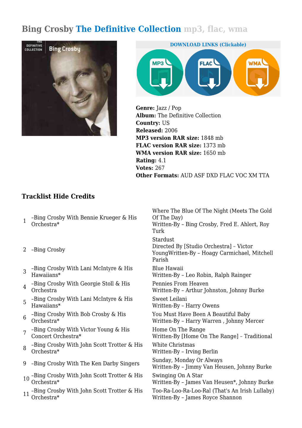 Bing Crosby the Definitive Collection Mp3, Flac, Wma