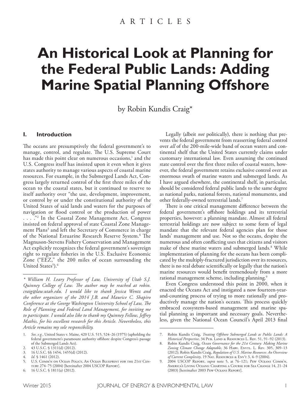 An Historical Look at Planning for the Federal Public Lands: Adding Marine Spatial Planning Offshore