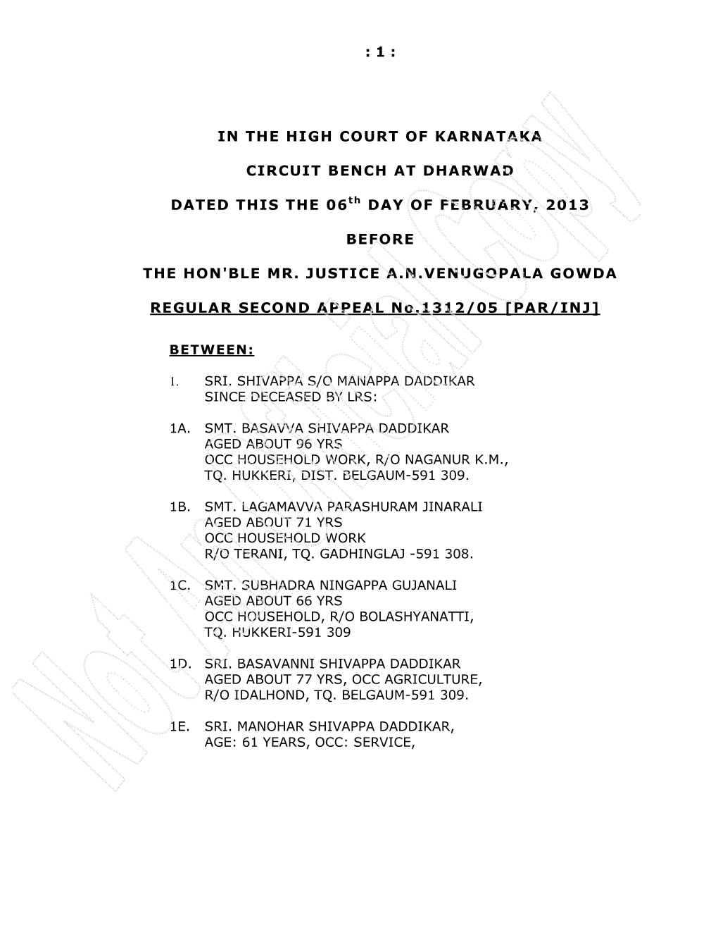 1 : in the High Court of Karnataka Circuit Bench At