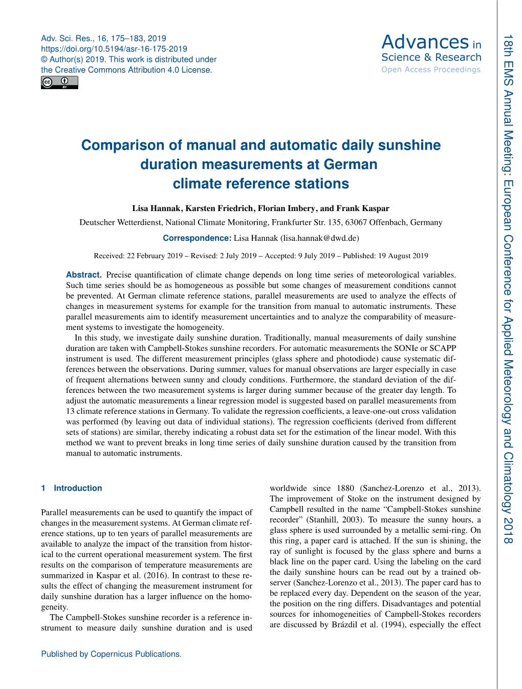 Comparison of Manual and Automatic Daily Sunshine Duration Measurements at German Climate Reference Stations