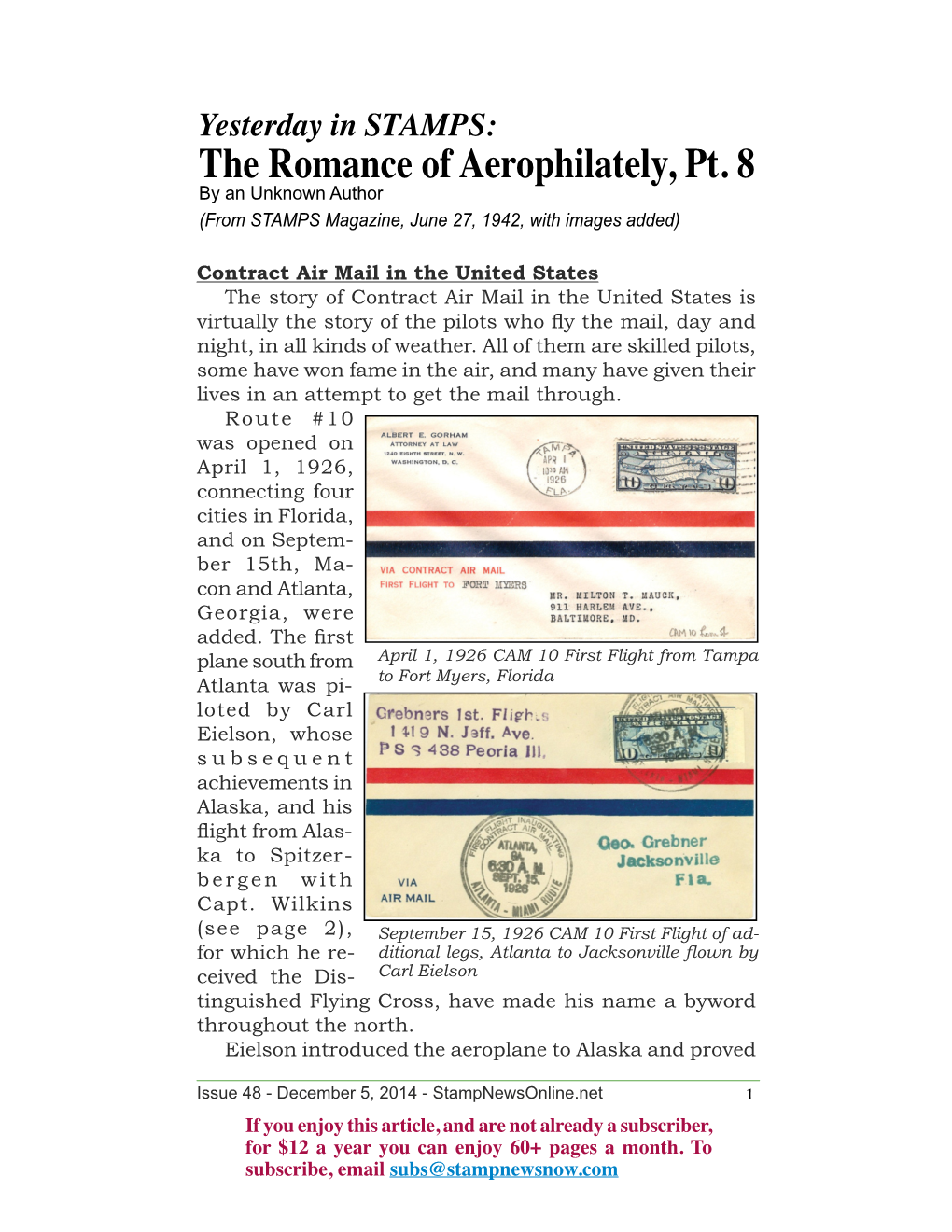 The Romance of Aerophilately, Pt. 8 by an Unknown Author (From STAMPS Magazine, June 27, 1942, with Images Added)