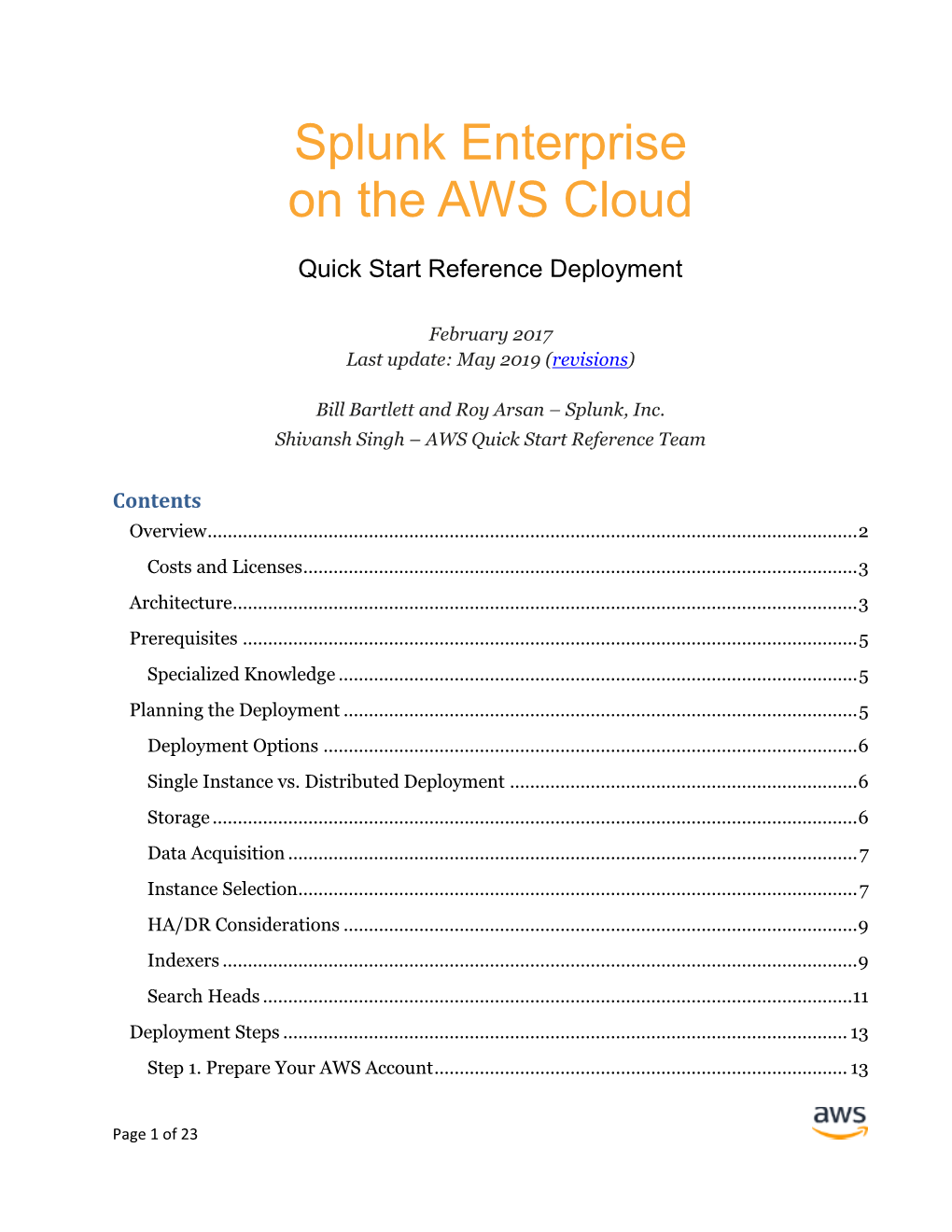 Splunk Enterprise on the AWS Cloud