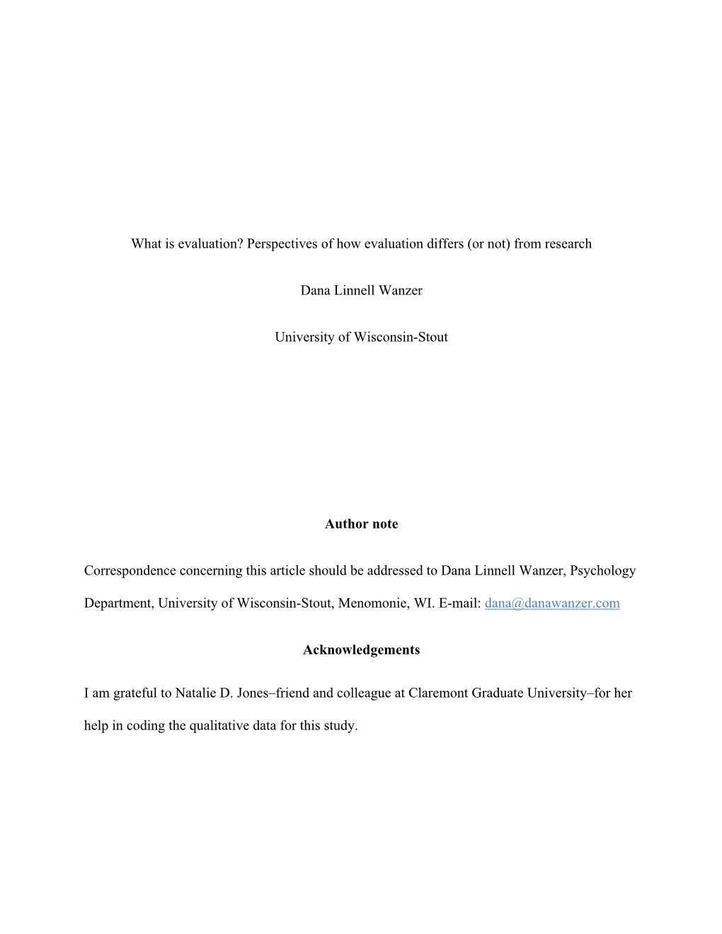 What Is Evaluation? Perspectives of How Evaluation Differs (Or Not) from Research