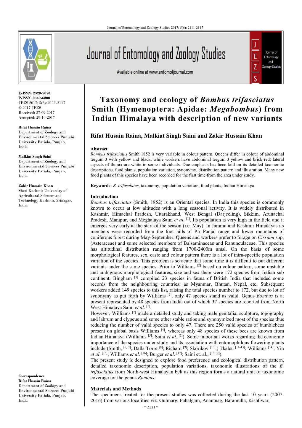 Taxonomy and Ecology of Bombus Trifasciatus Smith