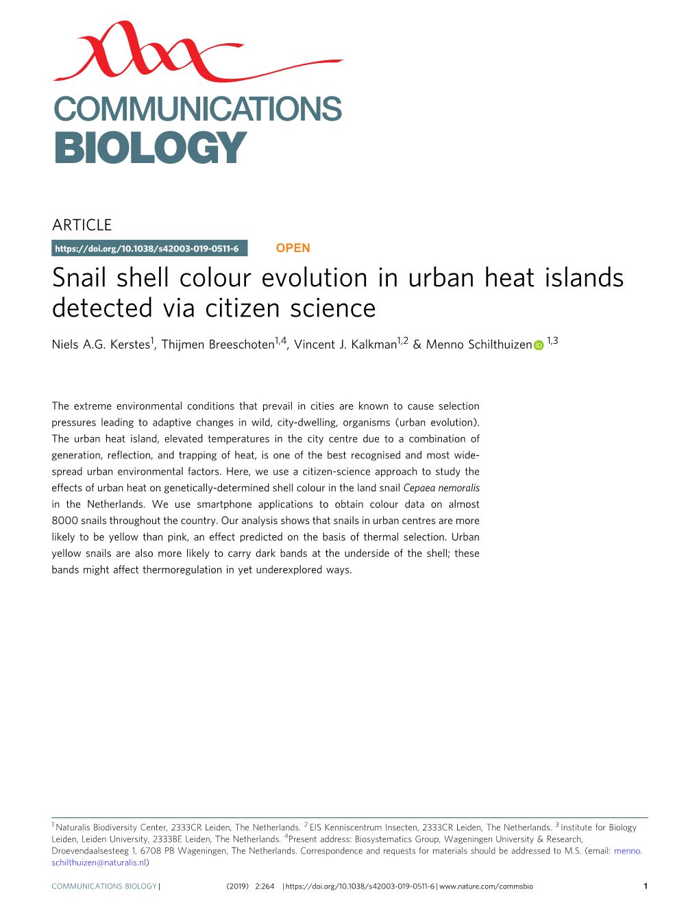Snail Shell Colour Evolution in Urban Heat Islands Detected Via Citizen Science
