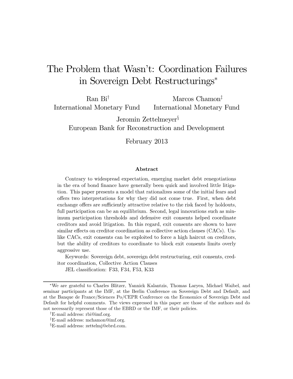 The Problem That Wasn't: Coordination Failures in Sovereign Debt