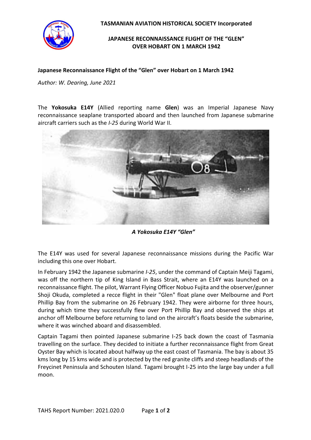 TASMANIAN AVIATION HISTORICAL SOCIETY Incorporated JAPANESE