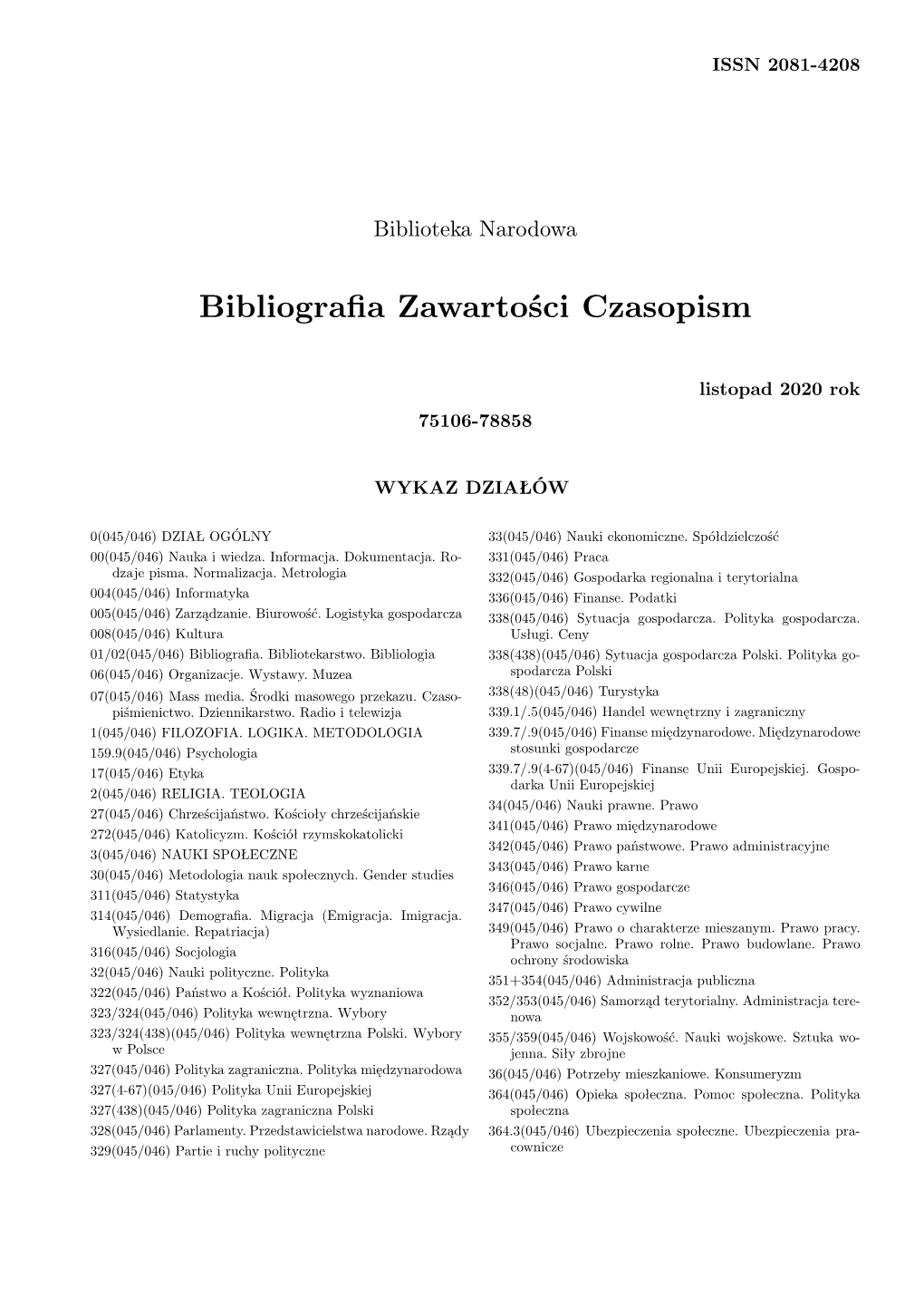 Bibliografia Zawarto±Ci Czasopism