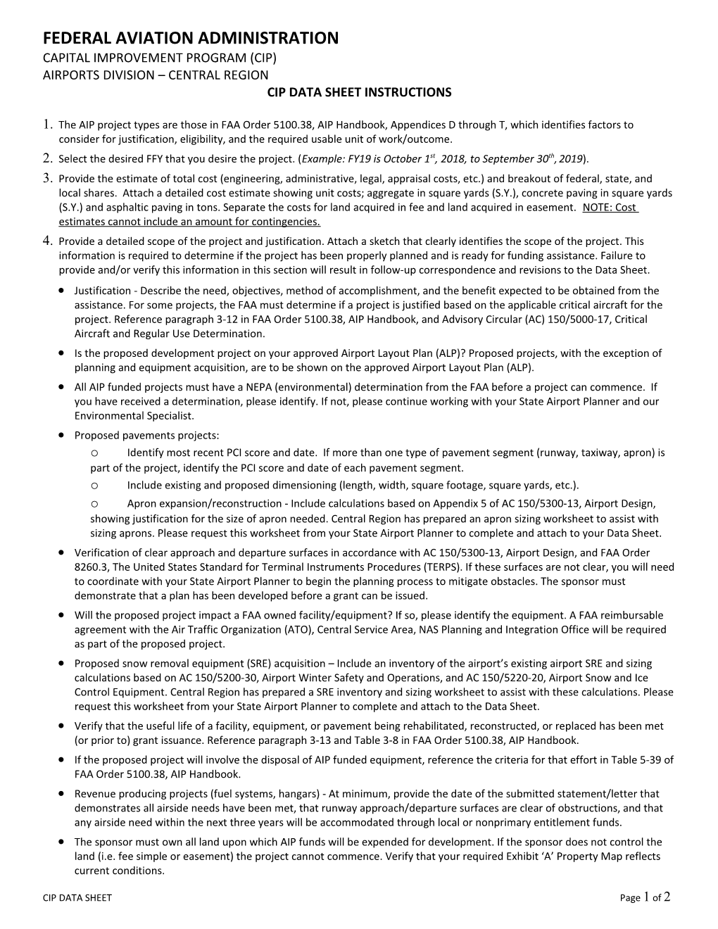 Capital Improvement Plan Data Sheet