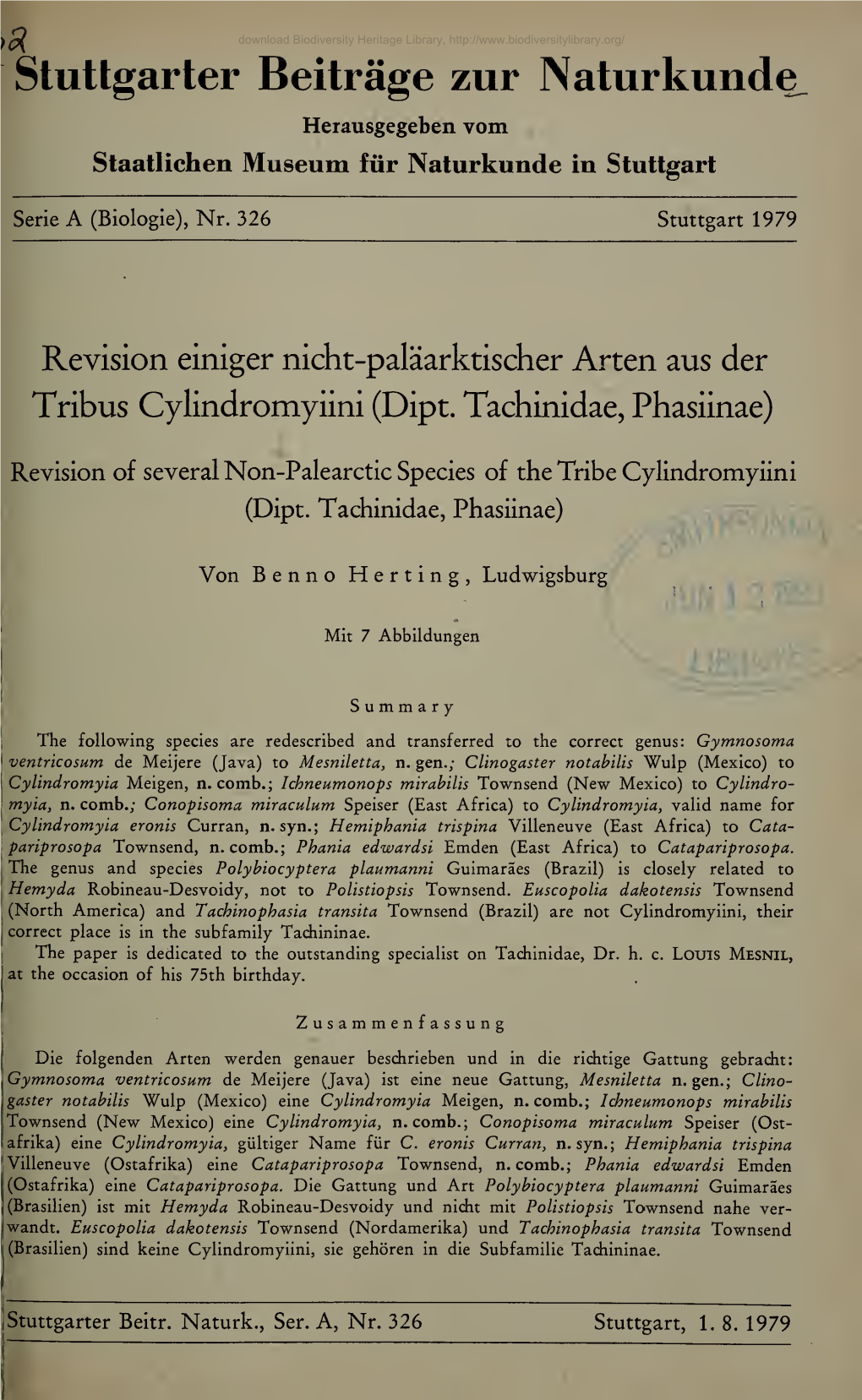 Stuttgarter Beiträge Zur Naturkunde Herausgegeben Vom Staatlichen Museum Für Naturkunde in Stuttgart