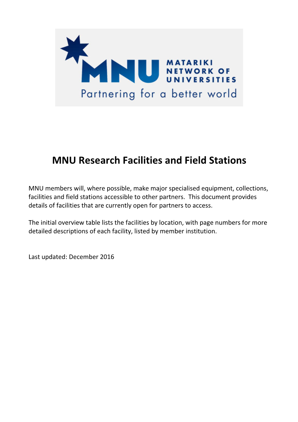 MNU Research Facilities and Field Stations