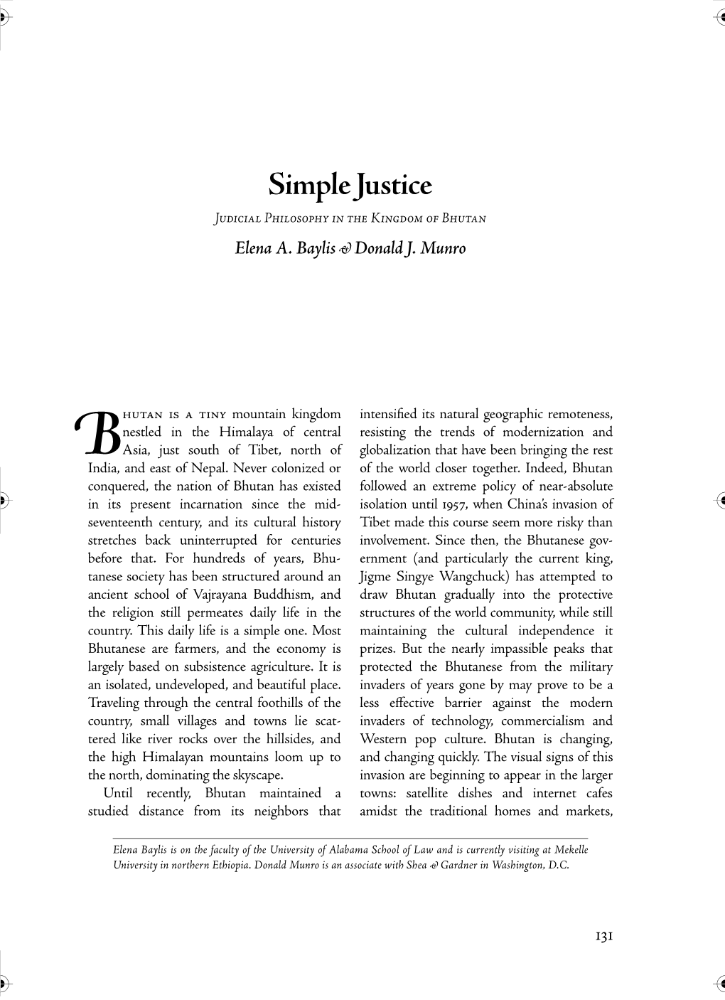 Simple Justice Judicial Philosophy in the Kingdom of Bhutan Elena A